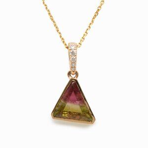 1.38cts Watermelon Tourmaline Pendant in Solid 14K Gold with Diamond Accents